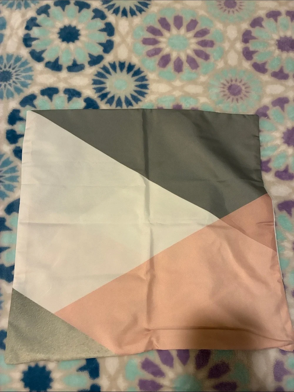 Geometric Colorblock Decorative Pillow Cover in Blush, Gray, and White